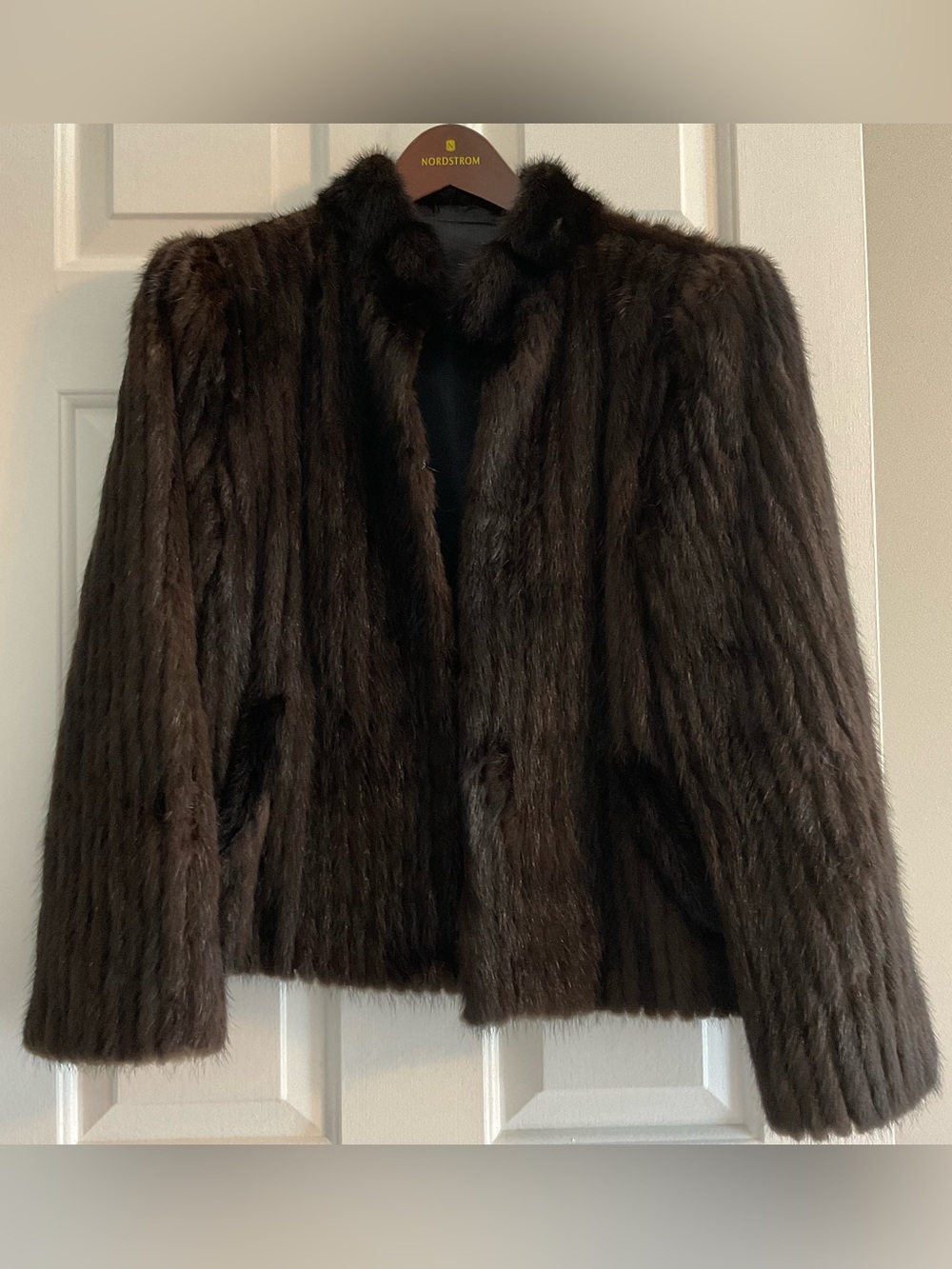 Genuine Fur Women’s Dark Brown Corduroy Ribbed Fur Jacket - Size Medium